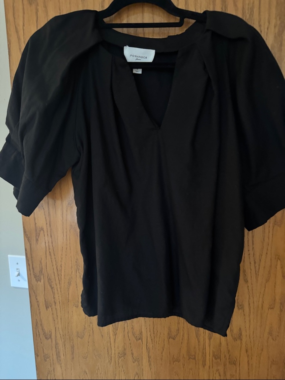 Pomander Place Black V-Neck Puff Sleeve Top